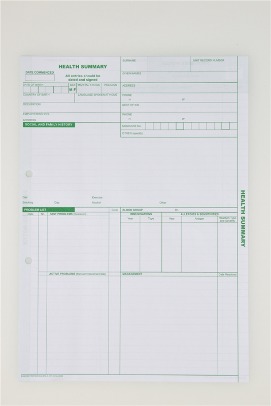 EasifileEasiFileMedical Record Sheets Health Summary Brisbane
